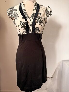 Sam & Max Black and Cream Floral Midi Sheath Dress
